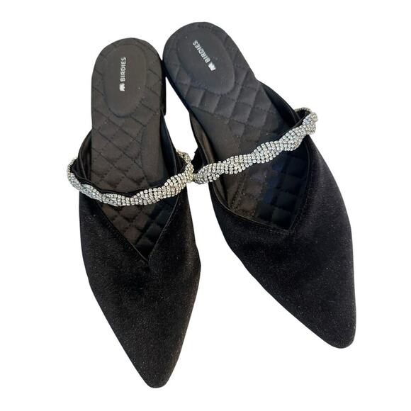 Birdies Women's Black Velvet Jeweled Pointed Toe Slip On Mules Size 12 - Picture 1 of 7